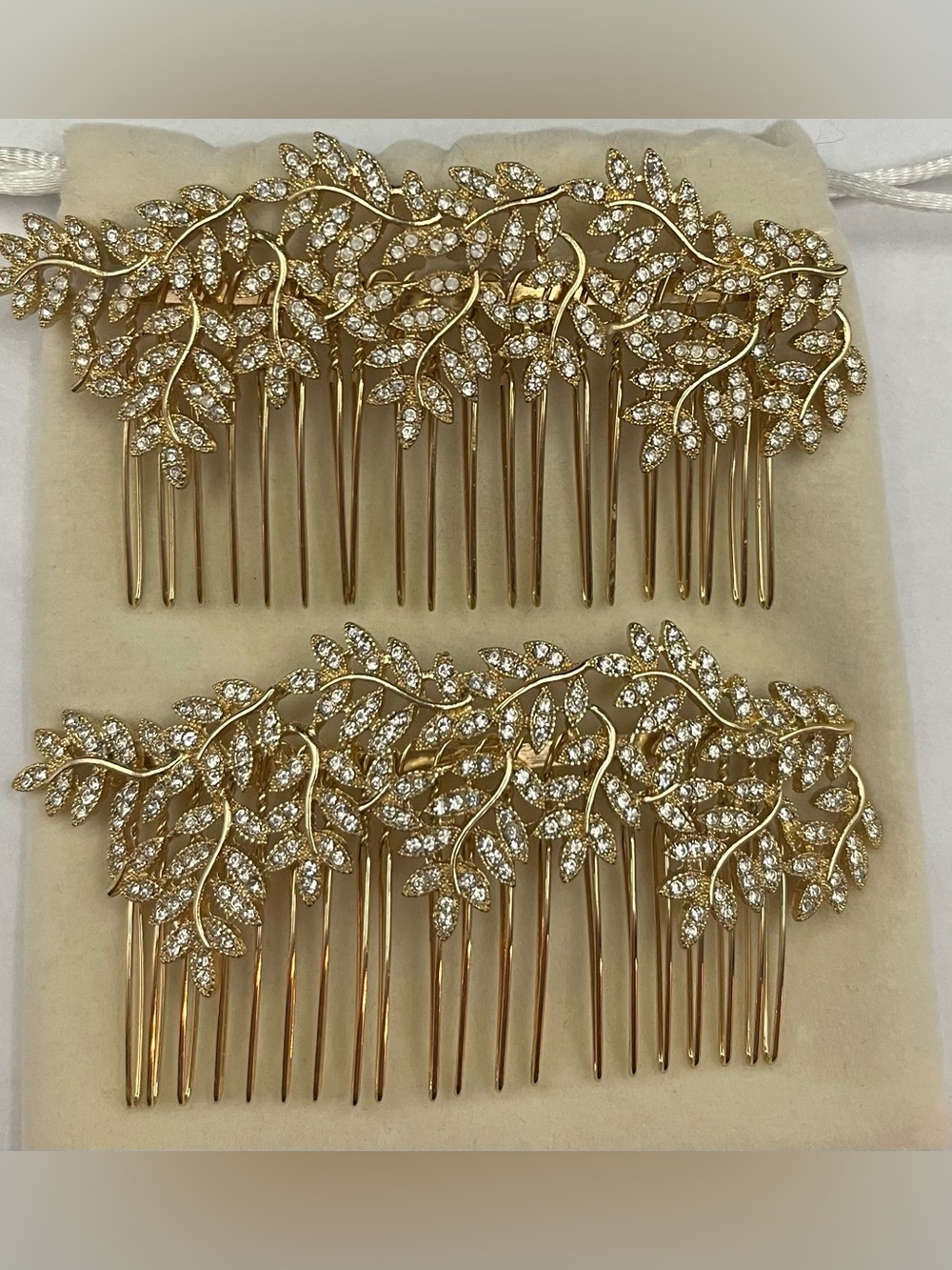 New pair Macy’s gold leaf bridal wedding hair, combs rhinestones
